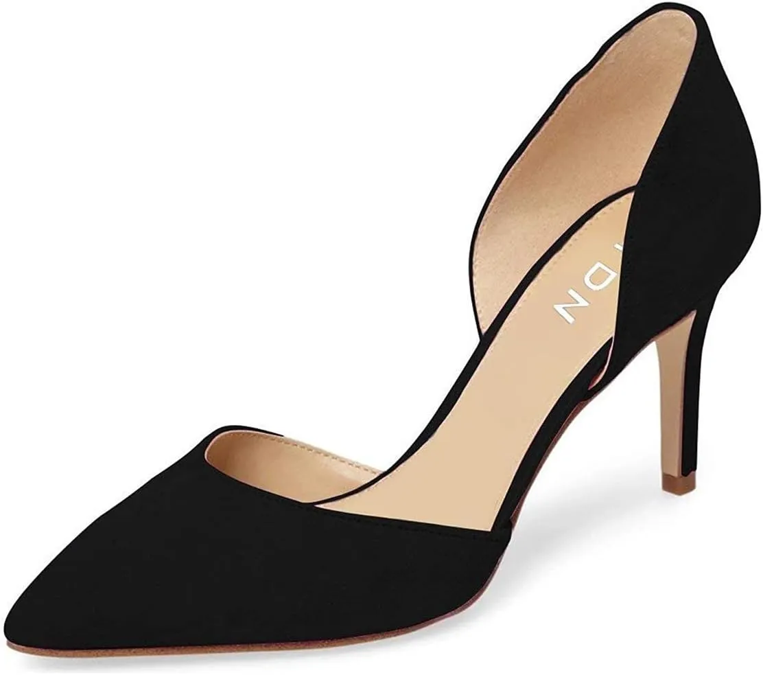 YDN Women Classic Mid Heels D'Orsay Pumps Suede Pointed Toe Slip On Dressy Stilettos Shoes Size 4-16