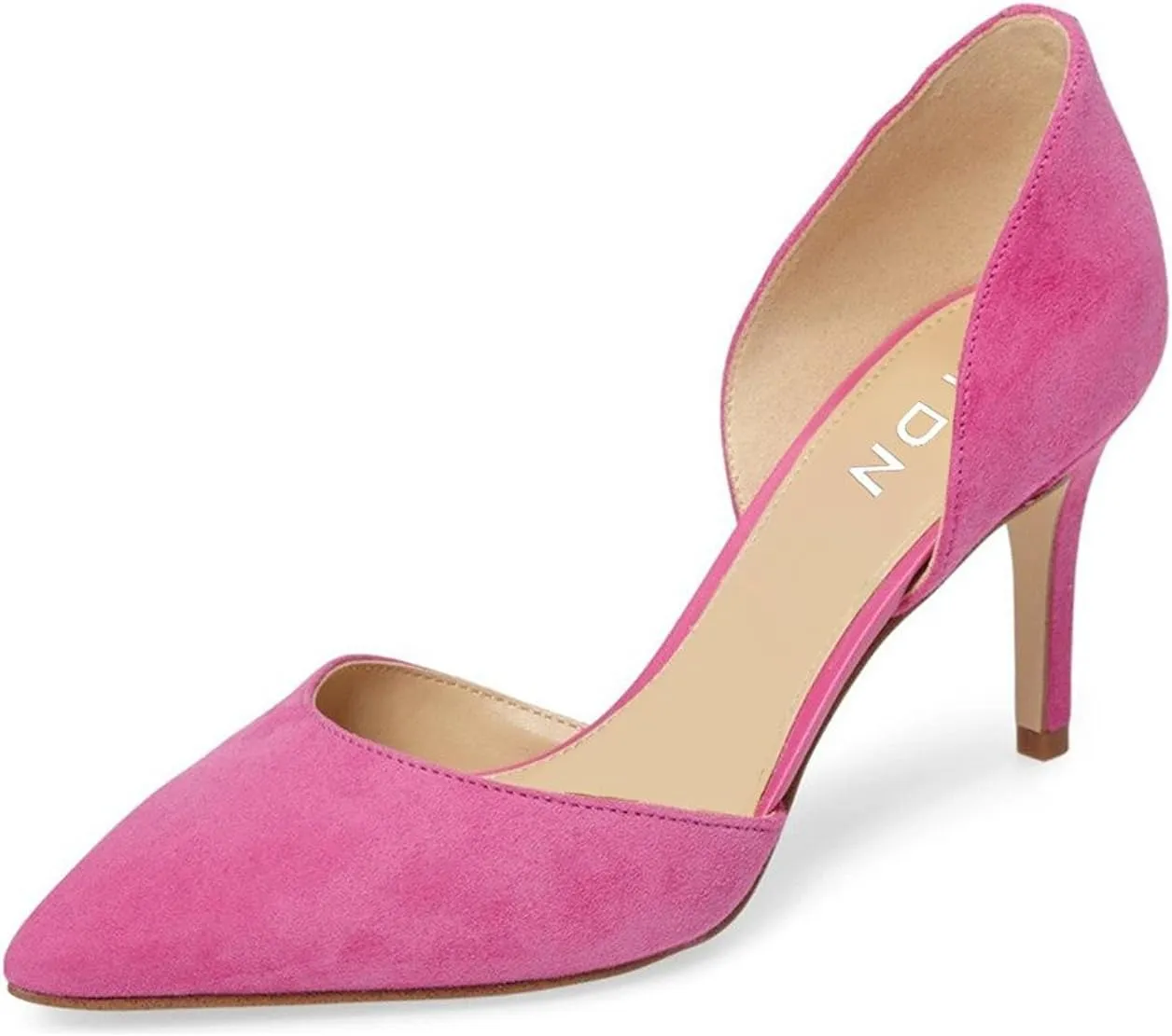 YDN Women Classic Mid Heels D'Orsay Pumps Suede Pointed Toe Slip On Dressy Stilettos Shoes Size 4-16