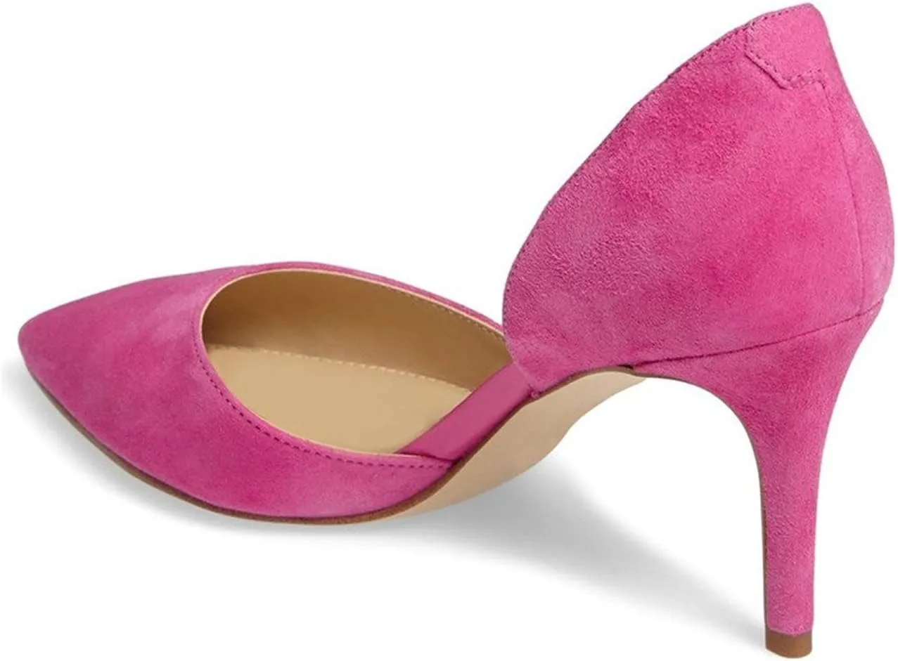 YDN Women Classic Mid Heels D'Orsay Pumps Suede Pointed Toe Slip On Dressy Stilettos Shoes Size 4-16