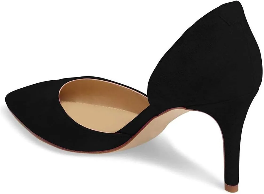 YDN Women Classic Mid Heels D'Orsay Pumps Suede Pointed Toe Slip On Dressy Stilettos Shoes Size 4-16