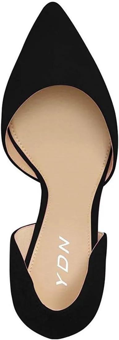 YDN Women Classic Mid Heels D'Orsay Pumps Suede Pointed Toe Slip On Dressy Stilettos Shoes Size 4-16