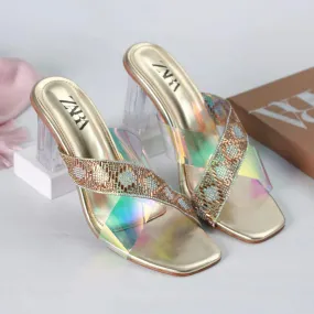 ZARA TRANSPARENT HEELS - GOLDEN