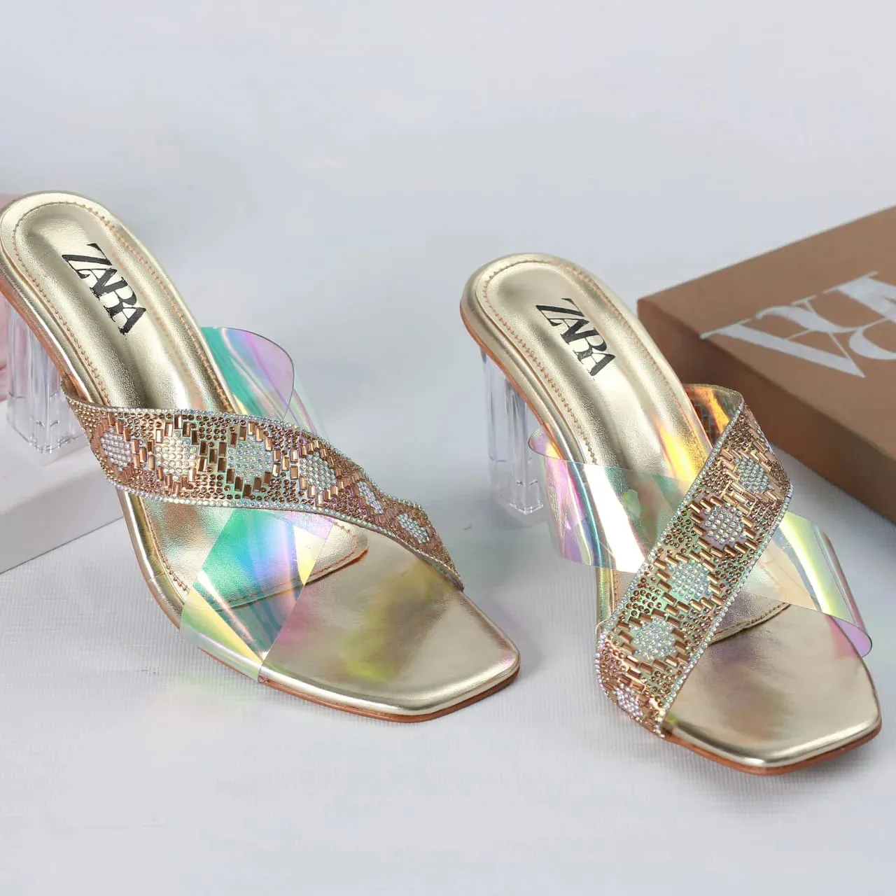 ZARA TRANSPARENT HEELS - GOLDEN