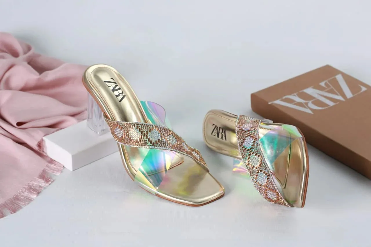 ZARA TRANSPARENT HEELS - GOLDEN