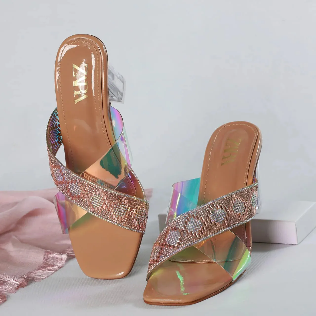 ZARA TRANSPARENT HEELS - GOLDEN