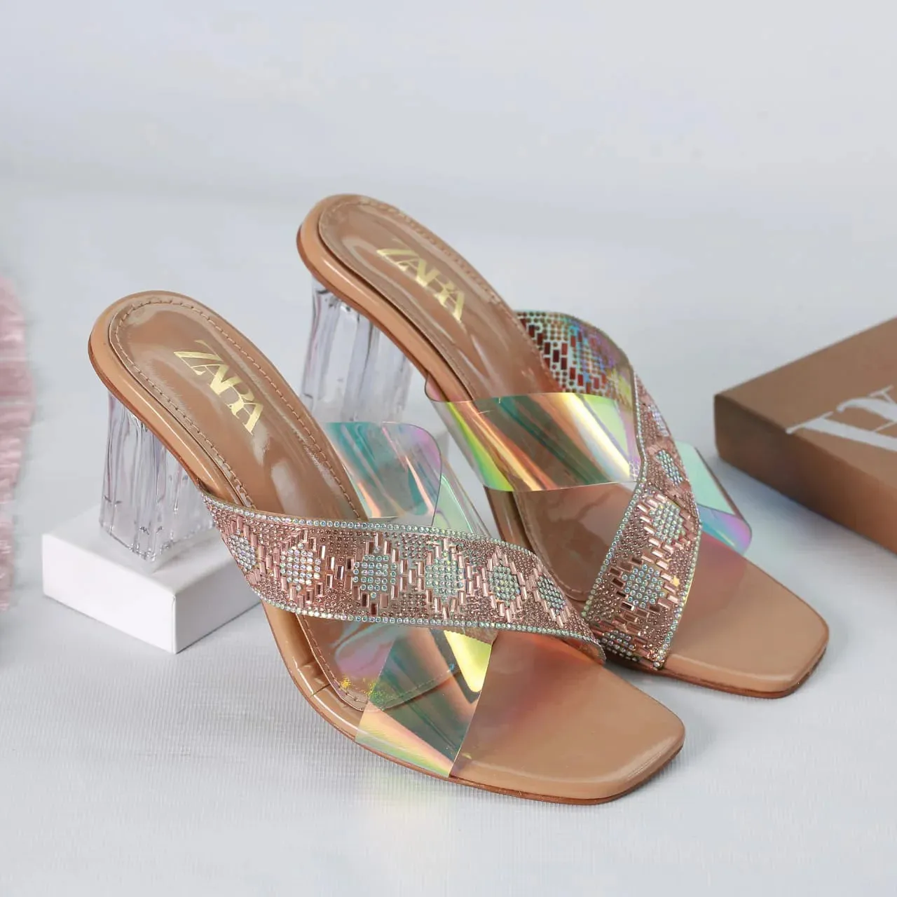 ZARA TRANSPARENT HEELS - GOLDEN