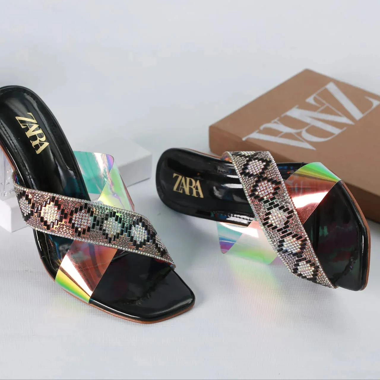 ZARA TRANSPARENT HEELS - GOLDEN