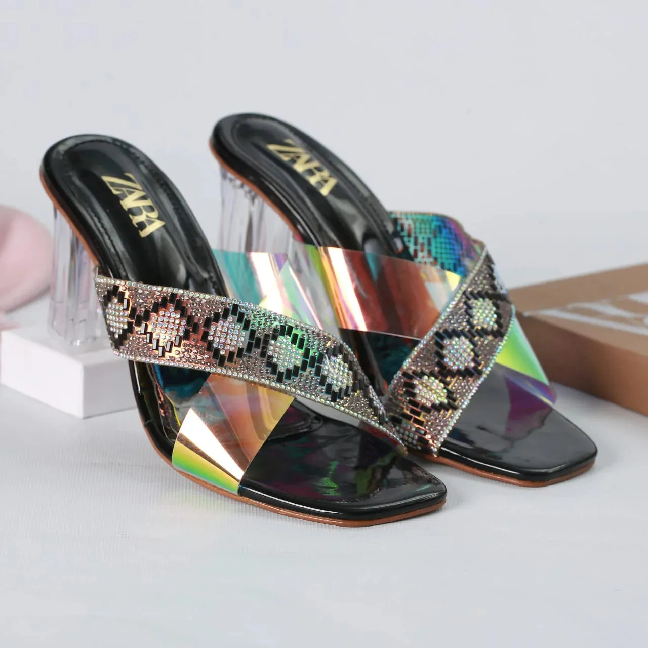 ZARA TRANSPARENT HEELS - GOLDEN