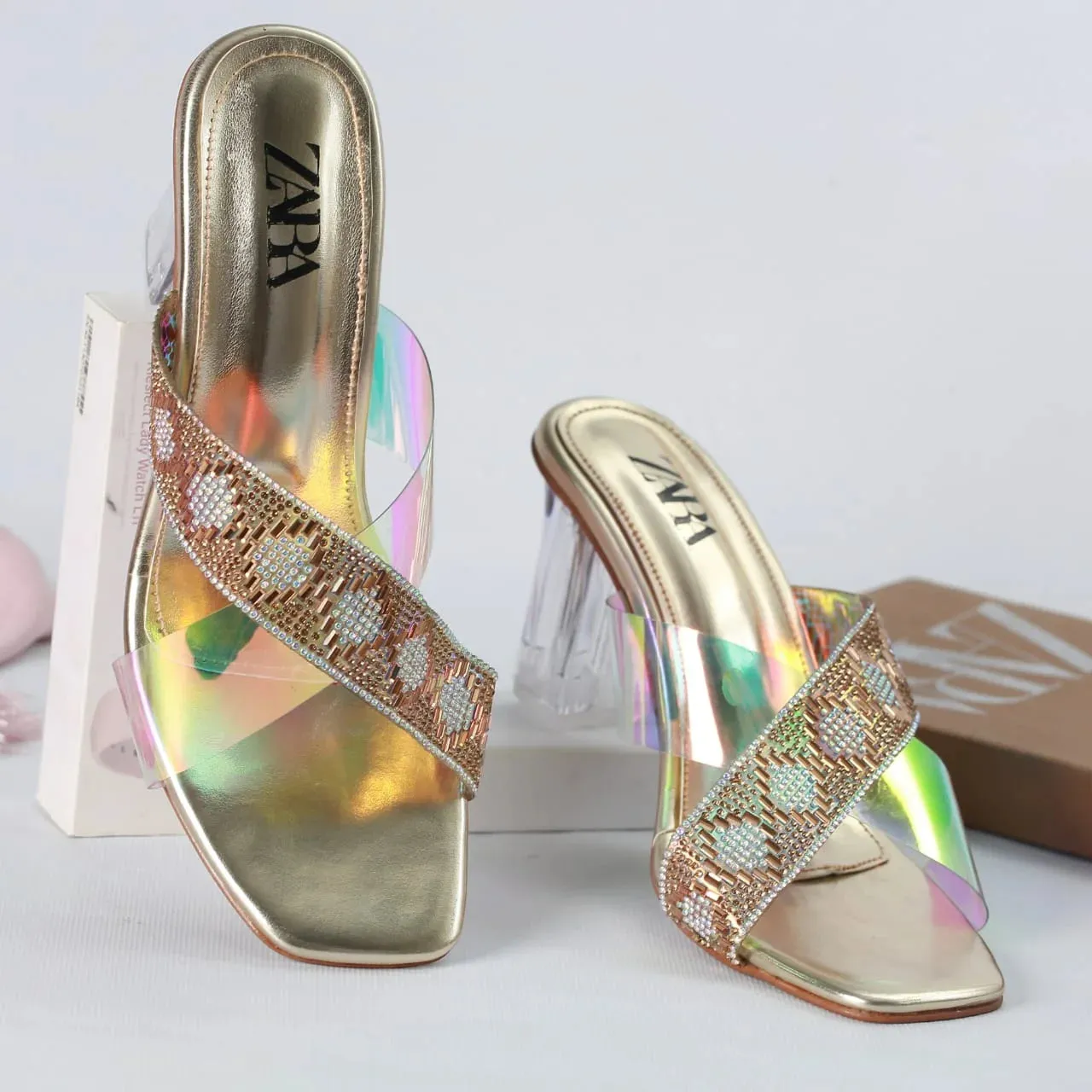ZARA TRANSPARENT HEELS - GOLDEN